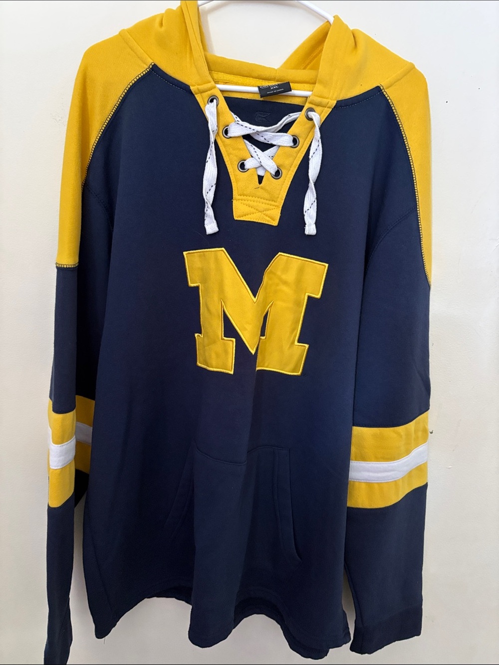 Colosseum Navy and Yellow Lace-Up Crewneck Sweatshirt